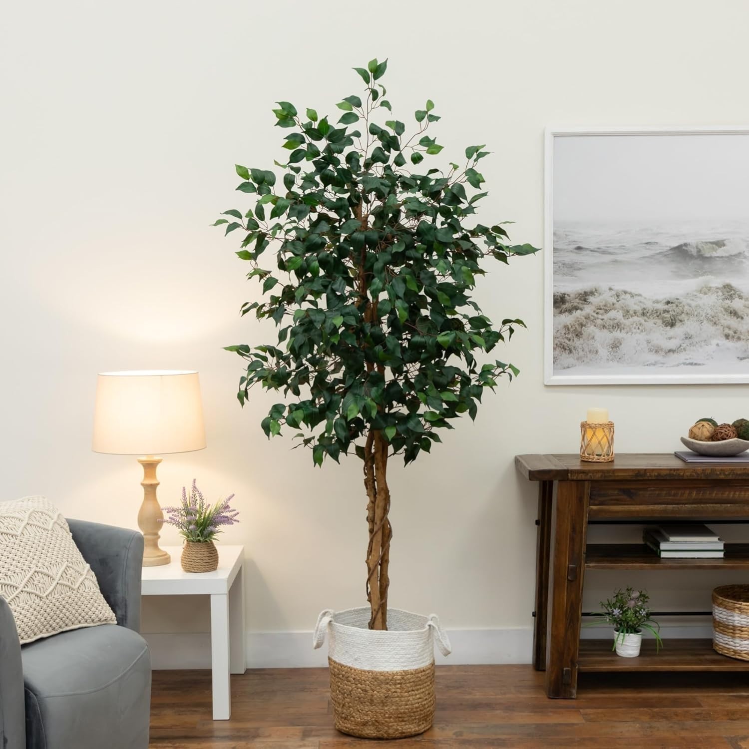 Maintenance-Free 6ft Ficus Tree in Natural Jute Planter – Perfect Indoor Accent