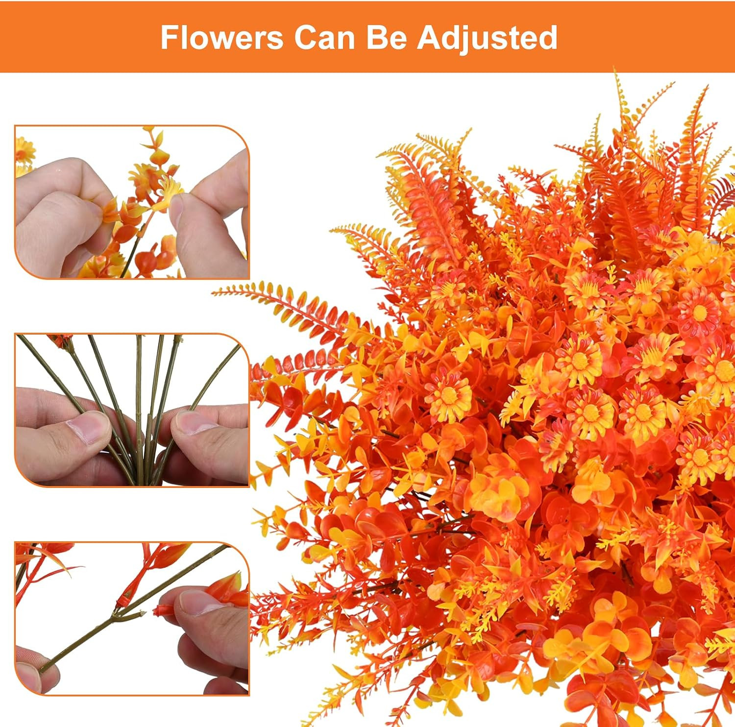 16 Bundles of Orange Artificial Fall Flowers for Outdoor Autumn Decor