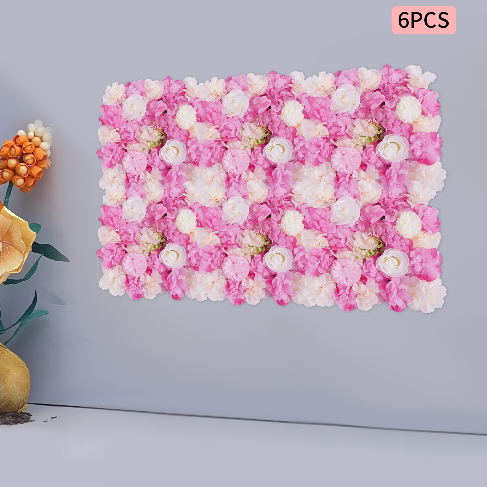 6Pcs Artificial Flower Wall Panels White Pink 15 X 15 In Rose Dahlia