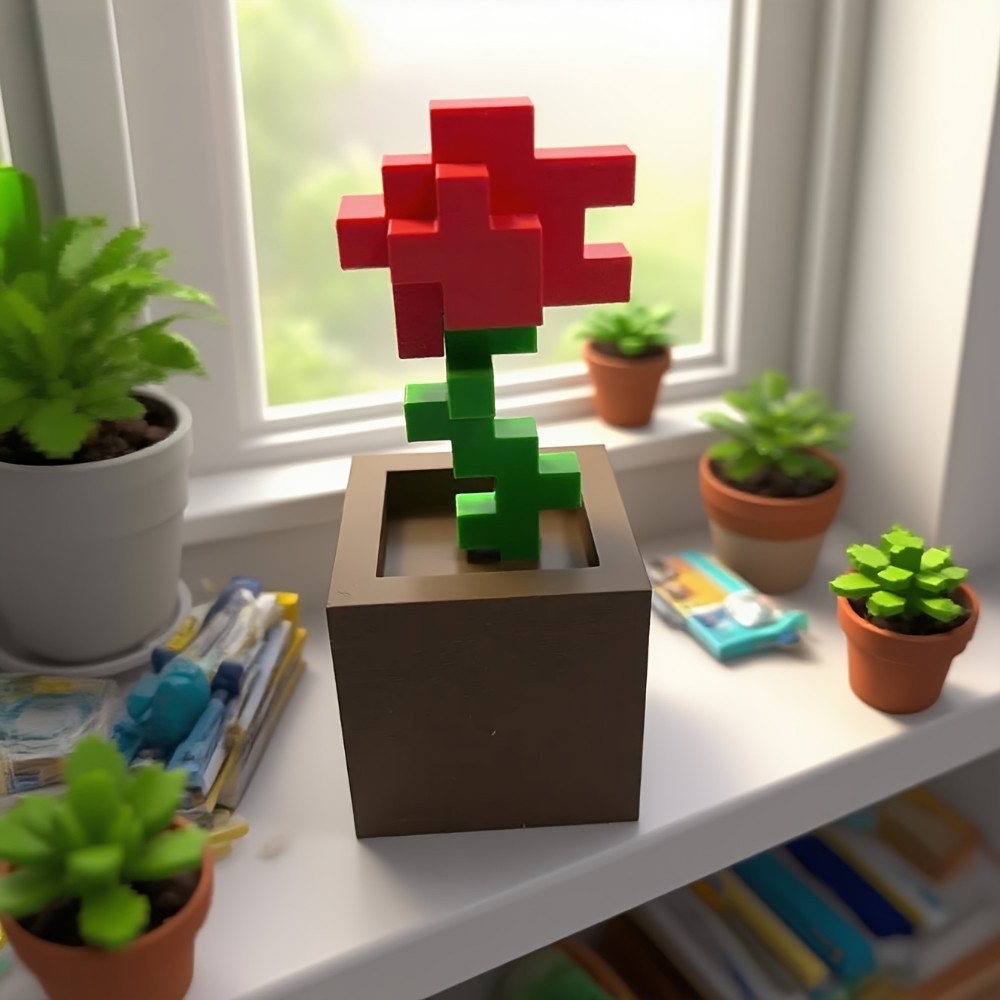 Pixel Rose Decor – 3D-Printed Unique Floral Ornament, Desk & Office Decoration!!
