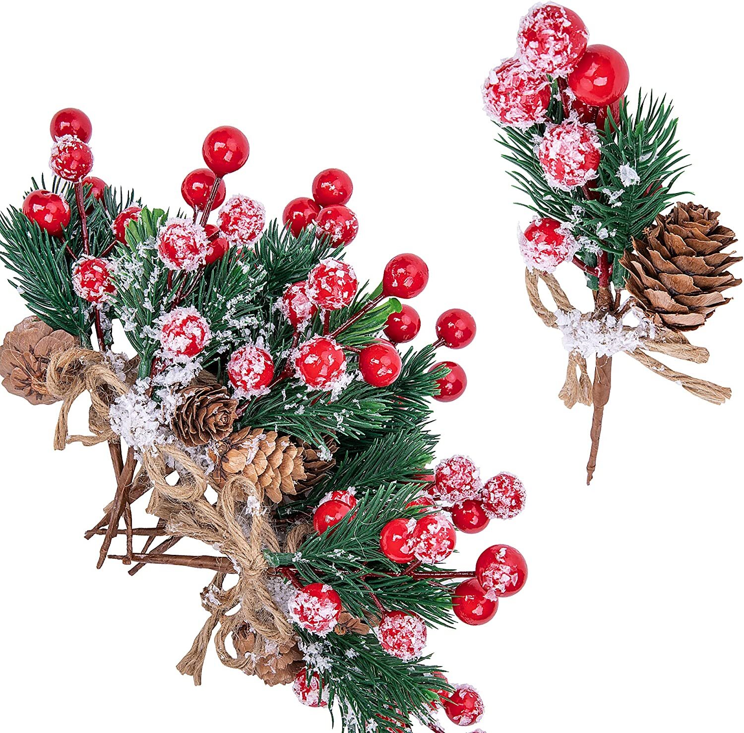 10×Pieces Artificial Pine Picks Christmas Tree Picks with White Berries Pinecone