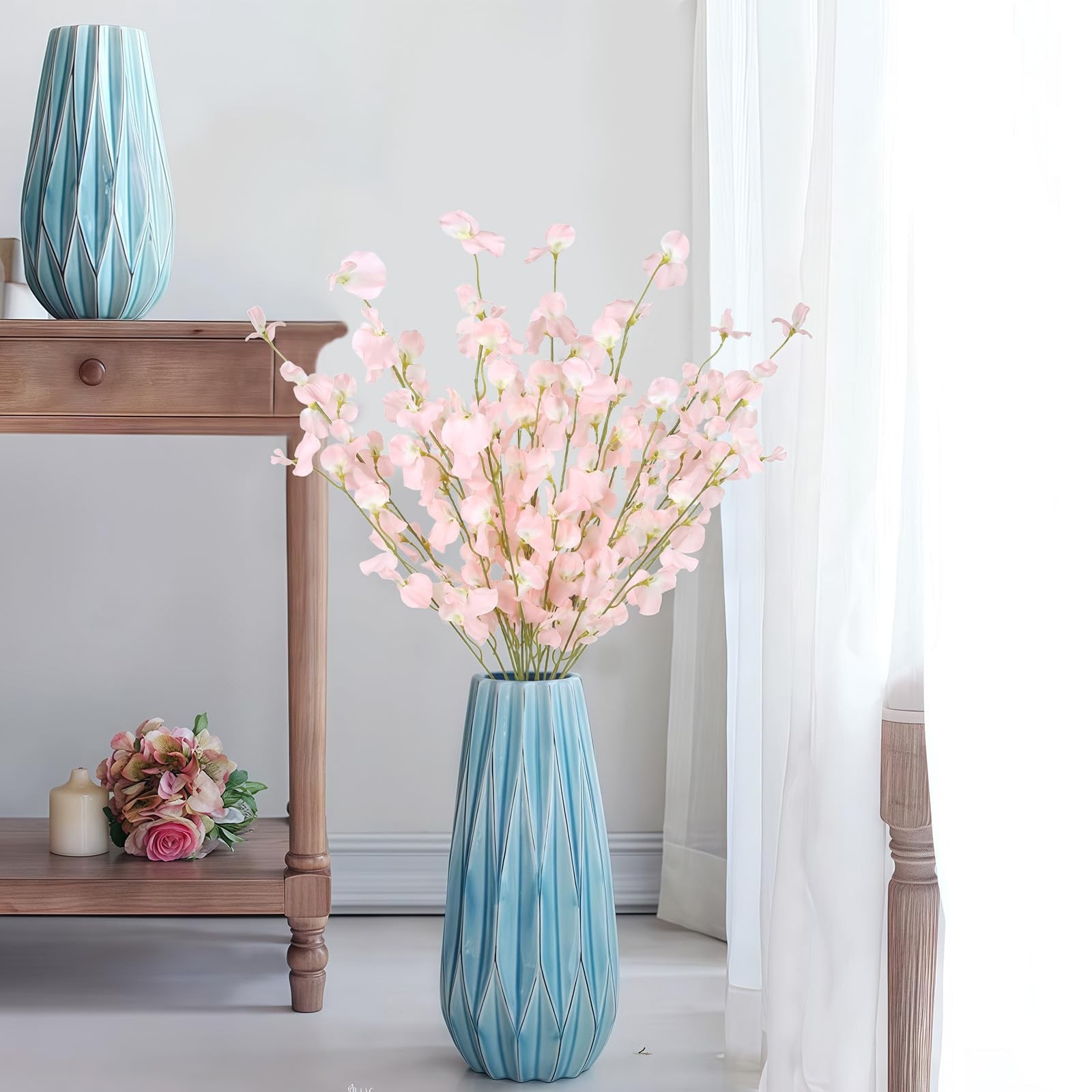 8PCS Artificial Sweet Pea Flowers 39″ Fake Pink Flowers Long Stem Artificial …