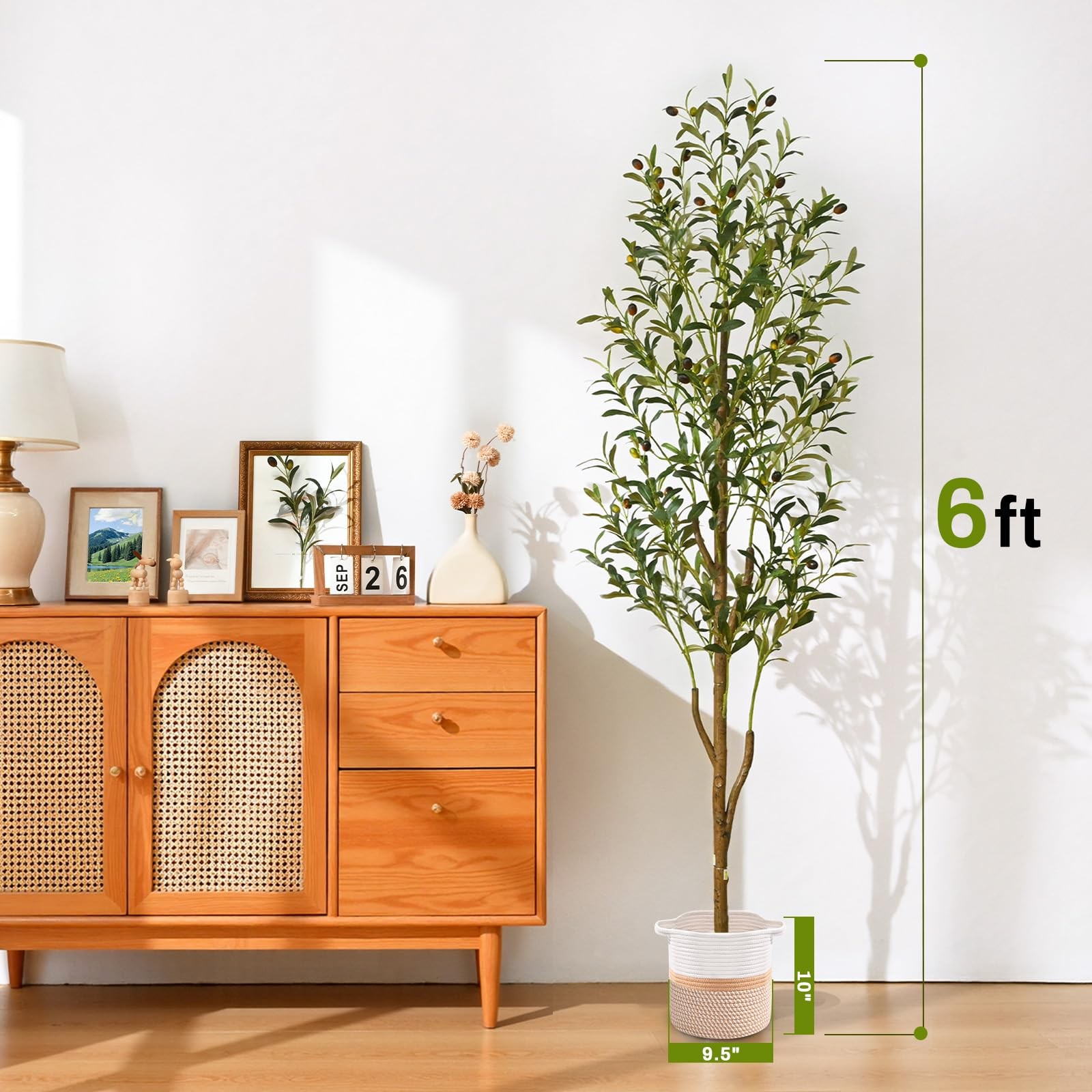 Artificial Olive Tree, 6FT Tall Faux Olive Trees with Planter & Basket, Artif…