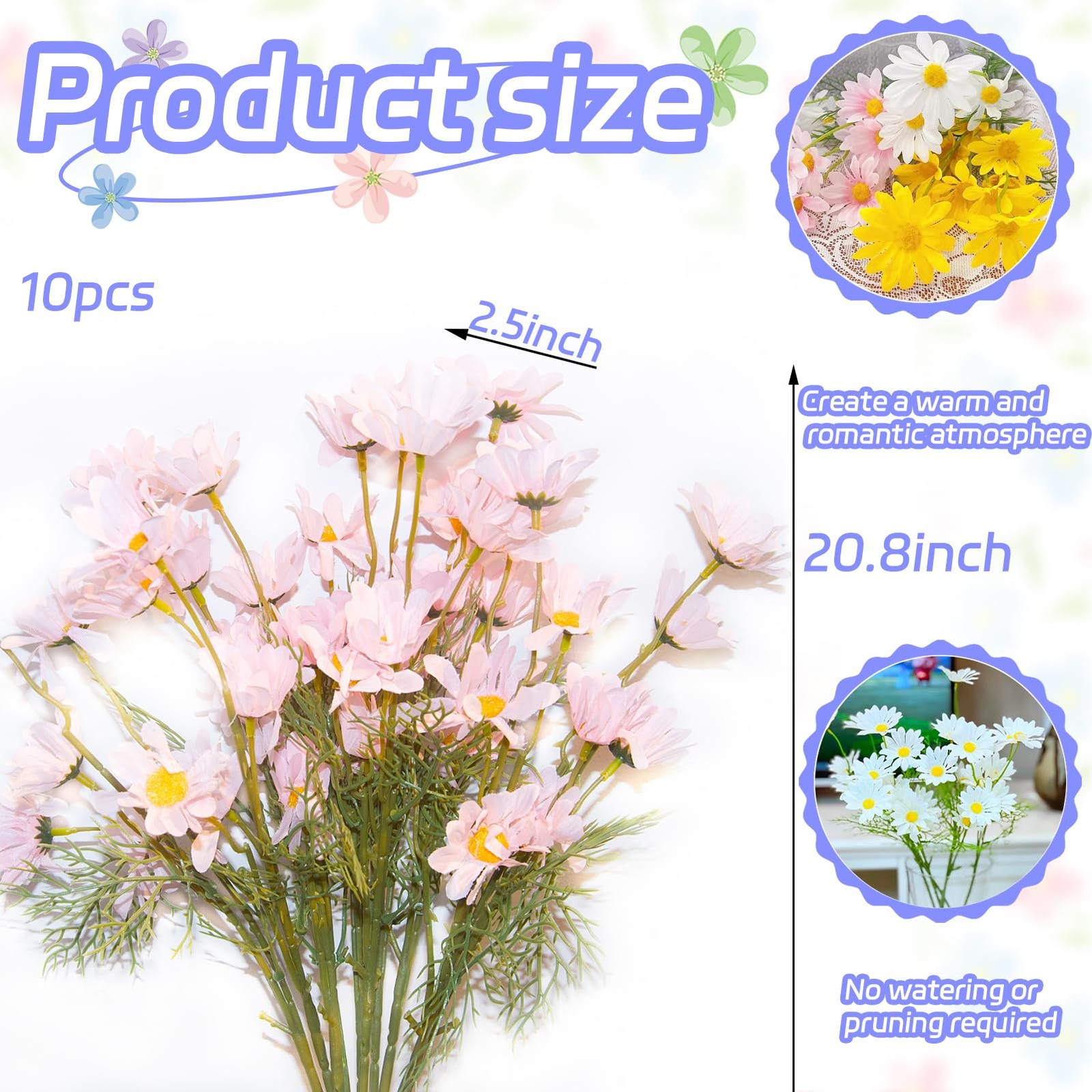 Artificial Flowers Pink Artificial Daisy Flowers, 10 Pcs Wild Flower Artifici…