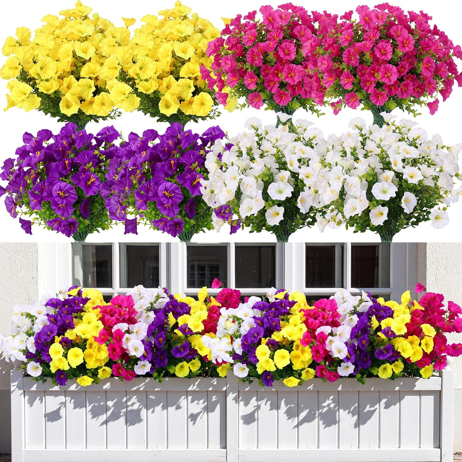 24 Pcs Artificial Pansies UV Resistant, Faux Outdoor Planter Decor