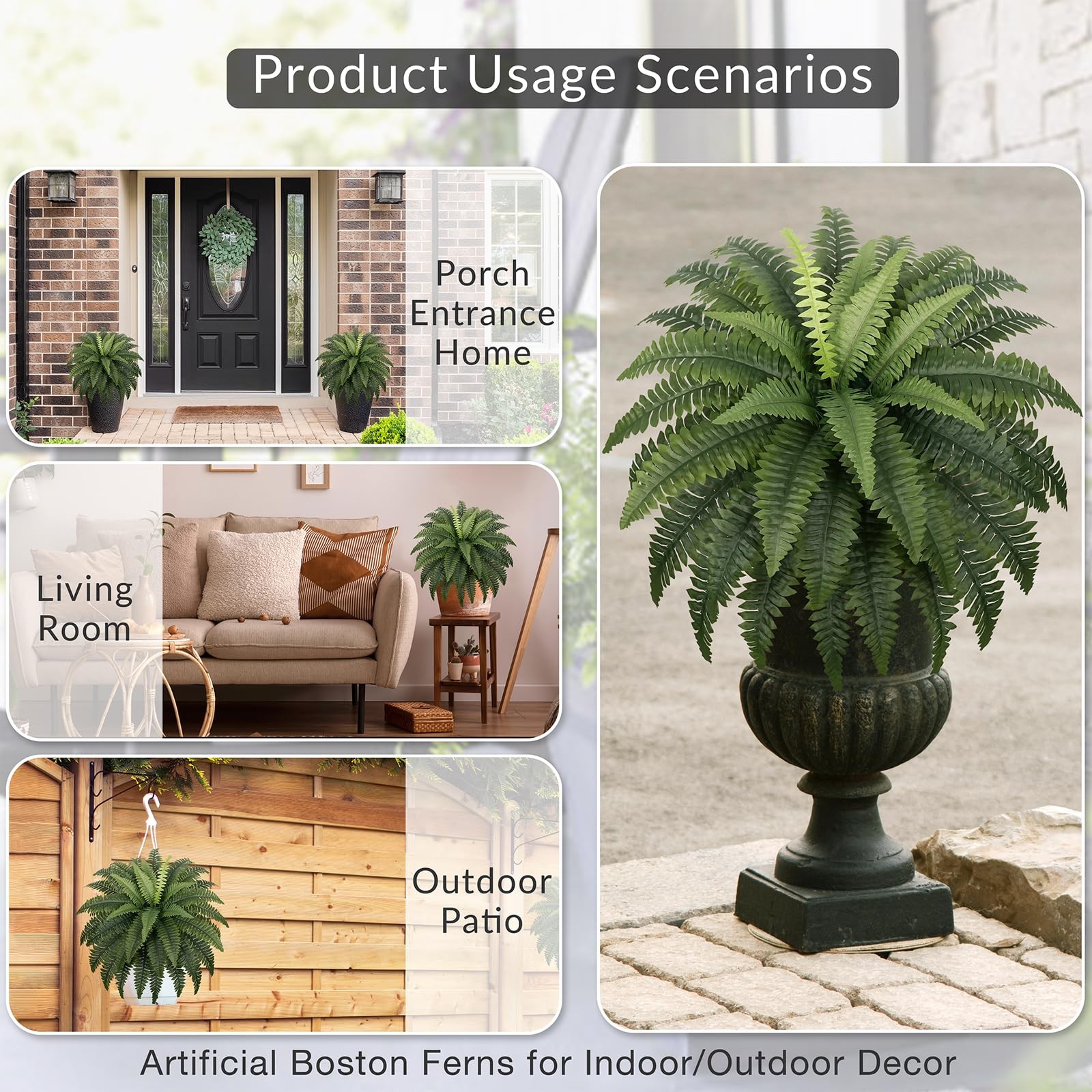 Fake Ferns Set of 2 Faux Boston Ferns Large Artificial Plants, 40 Leaves per…