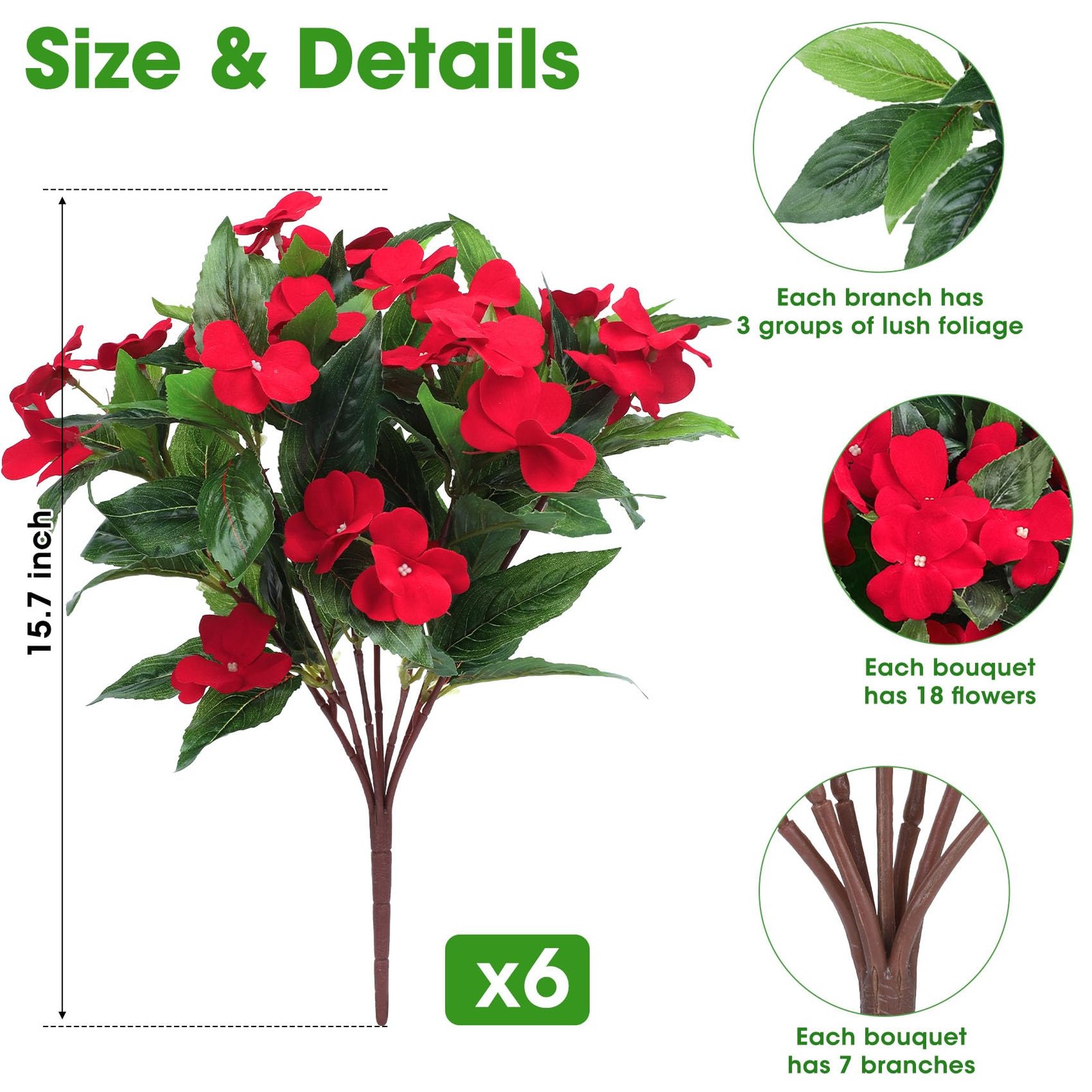 6 Bundles Artificial Impatiens Flowers for Outdoors Decoration, Silk Flowers …