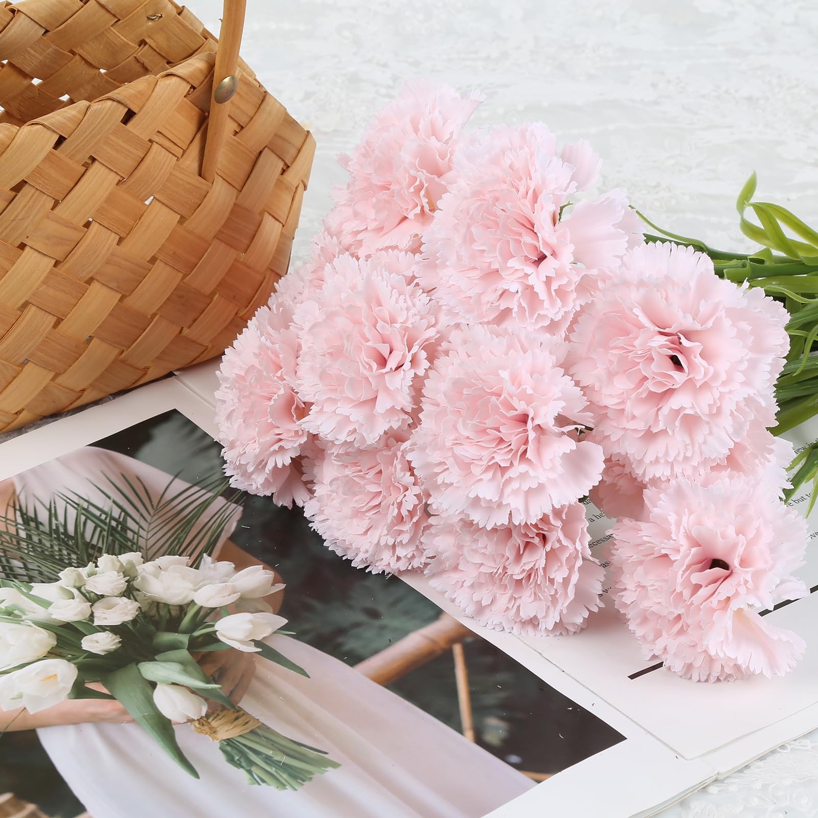 15pcs Artificial Carnation Flowers, 20.5″ Long Stem Pink Silk Carnation for W…