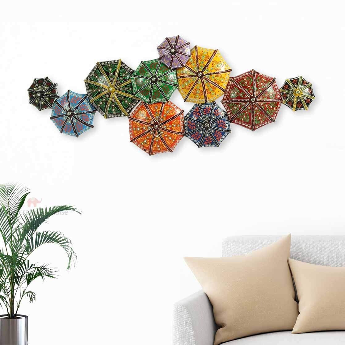 Handicrafts Paradise Wrought Iron Umbrella Wall Decor (Multicolour, 32 x 13 Inch