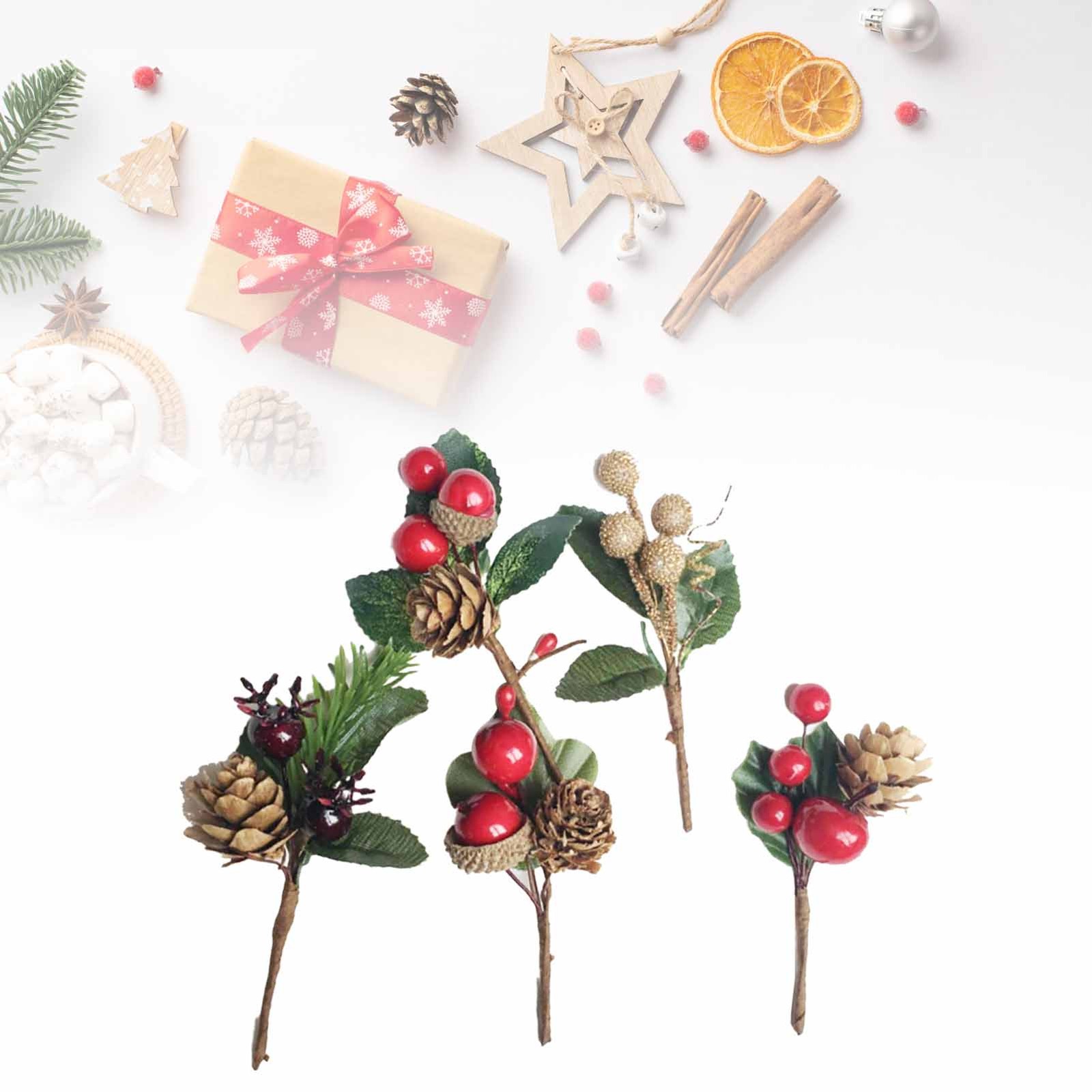 Artificial Flowers Red Berries Pine Cones For Gift Package Plastic Dried Flower