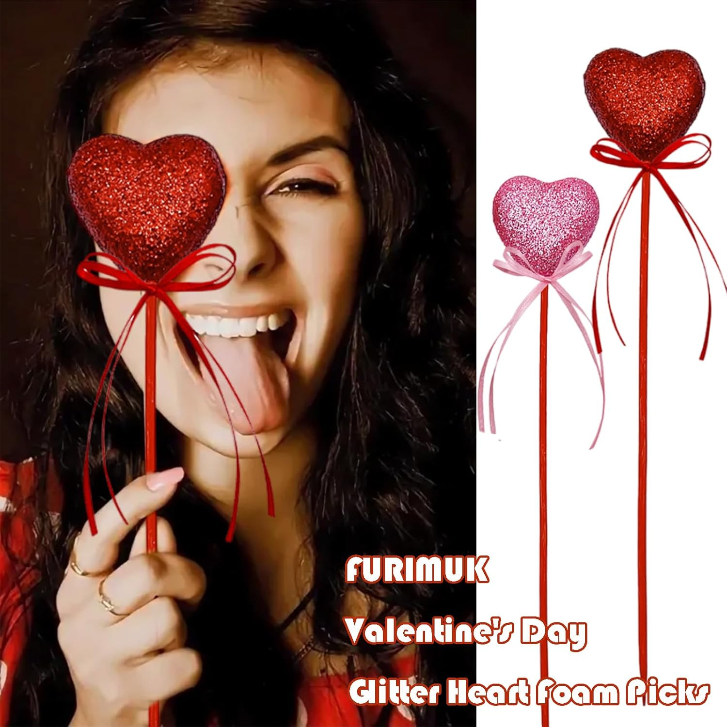 Valentine’S Day Glitter Heart Foam Picks Puffy Sparkly Heart on Sticks Valentine
