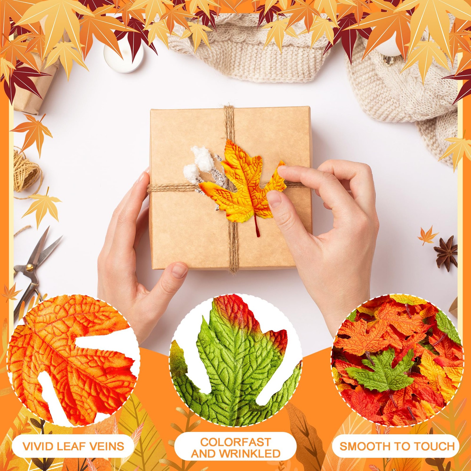 50 Pcs 4 Colors Fake Fall Leaf 9.8cm 3.1 In Artificial Autumn Maple Leaves