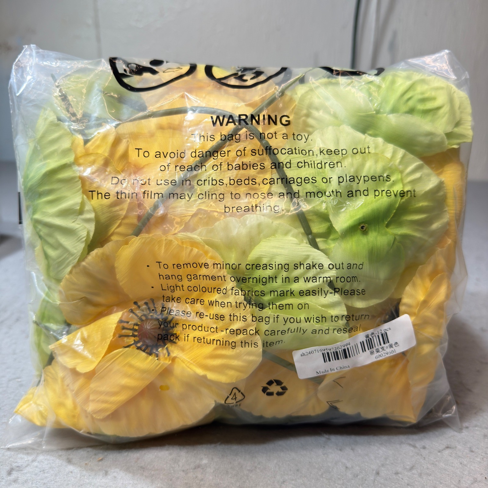 Unbranded Artificial Poppy Flowers 12pcs Yellow NIB Silk Floral Stems 60029601