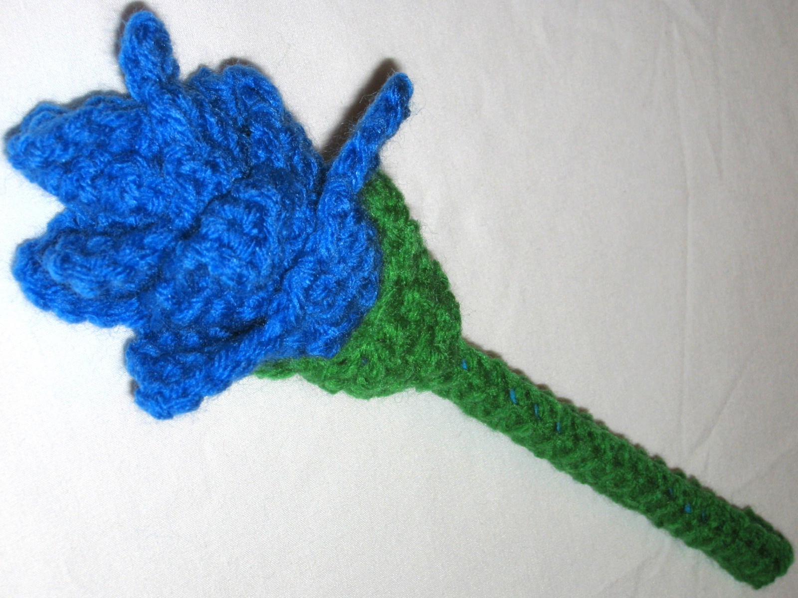 7 HANDMADE Knit CROCHET Bouquet of LONG STEM Blue ROSES Flower FLORAL Home DECOR