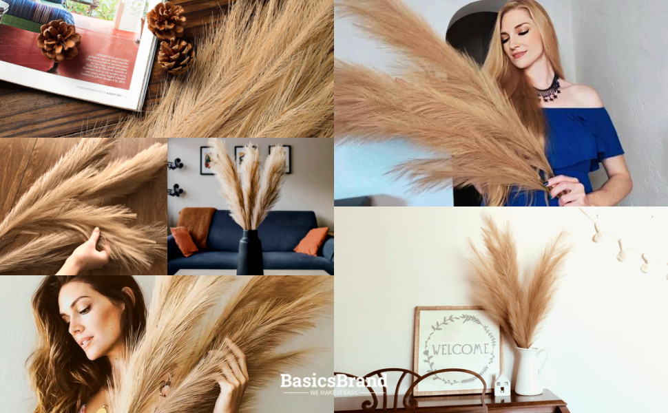 Faux Pampas Grass Decor Tall Set of 3 Stems 42 Inches Boho Large Artificial
