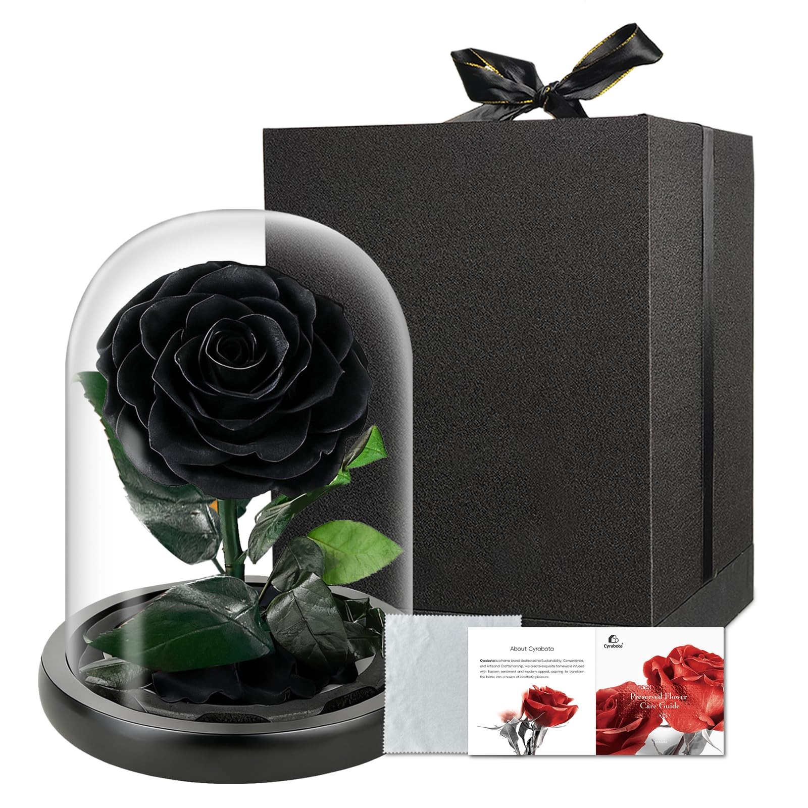 Preserved Black Rose in Glass Dome, Medium Forever Rose Gift, Flowers for Del…
