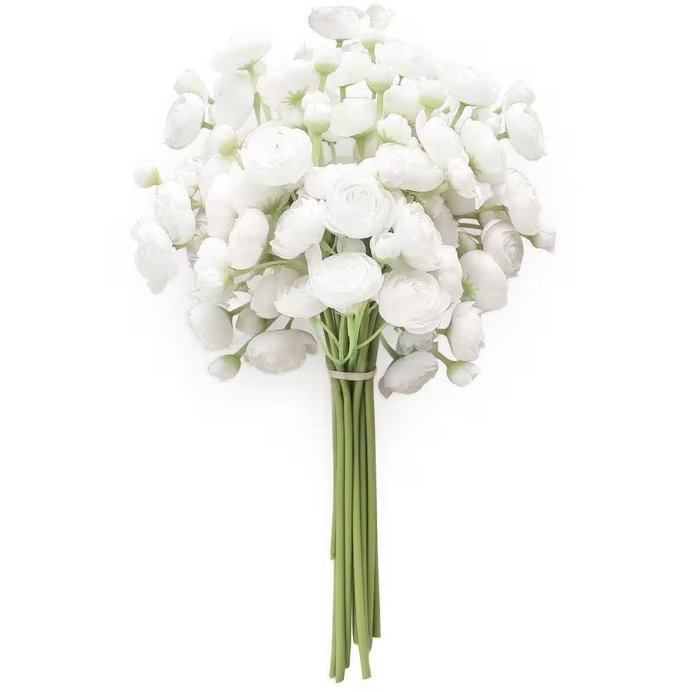 11 In. White Indoor Artificial Rose Flower for DIY Bouquet, 18 Pieces
