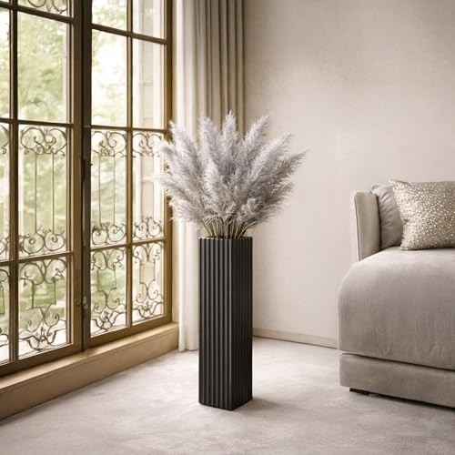 18″ Modern Vertical Stripe Floor Vase, Tall Centerpiece Vase for 18 IN Black