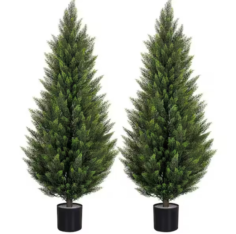 2-Pack NEW 4 ft Artificial Cedar Topiary Trees Indoor Outdoor Front Porch Decor