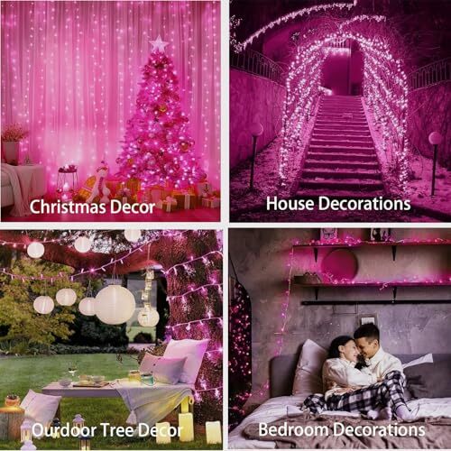 Pink Mini Christmas String Lights, 33 Feet 100 LED Plug Pink LED String Lights