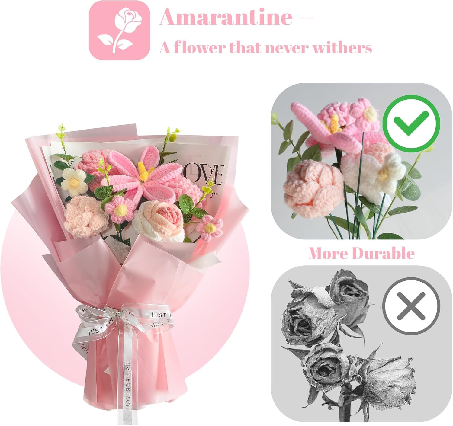 Crochet Flowers Bouquet 8PCS, Handmade Knitted Artificial Crochet Flower Gifts –
