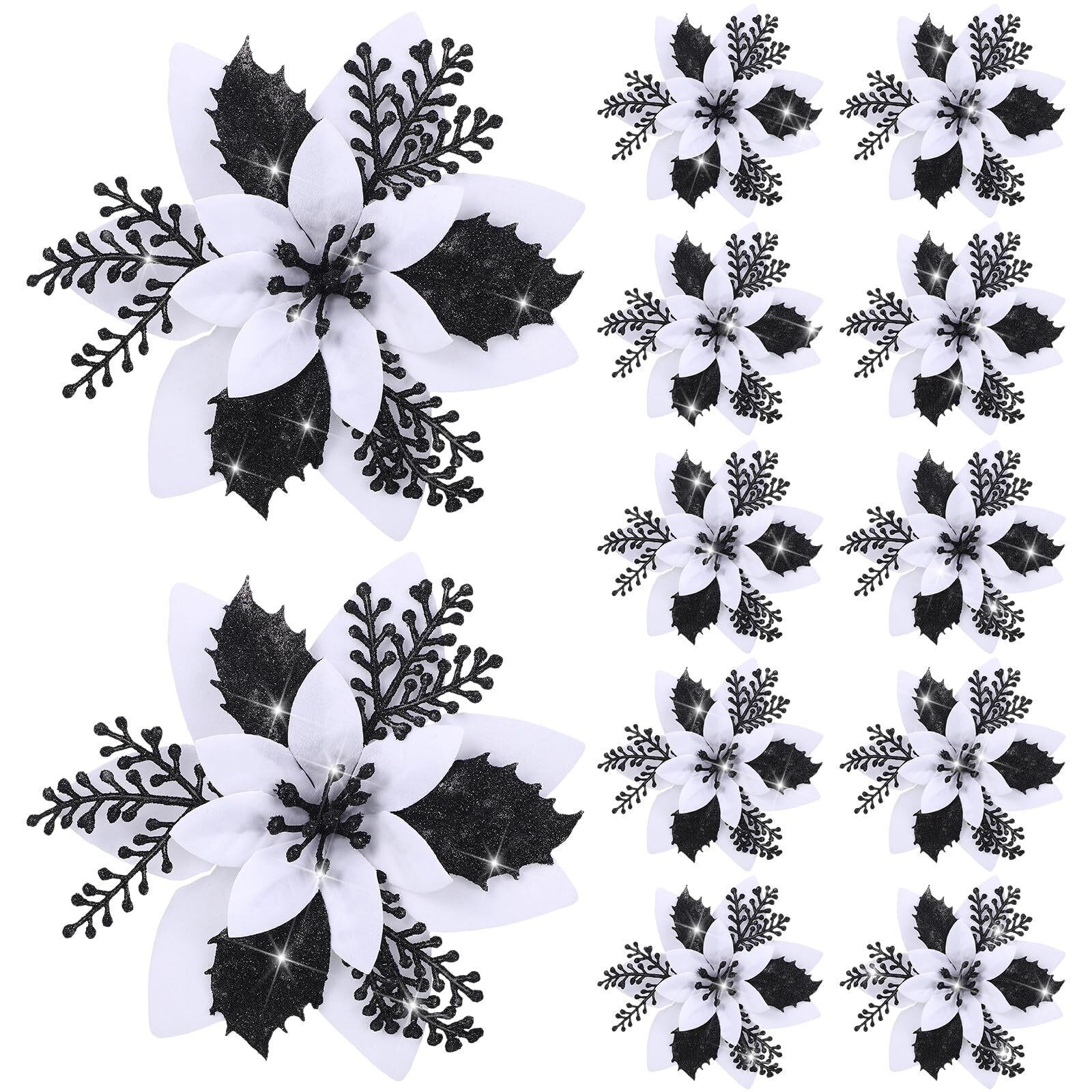 6.3 Inch Artificial Poinsettias Christmas Glitter Flowers with Clips Xmas Tre…