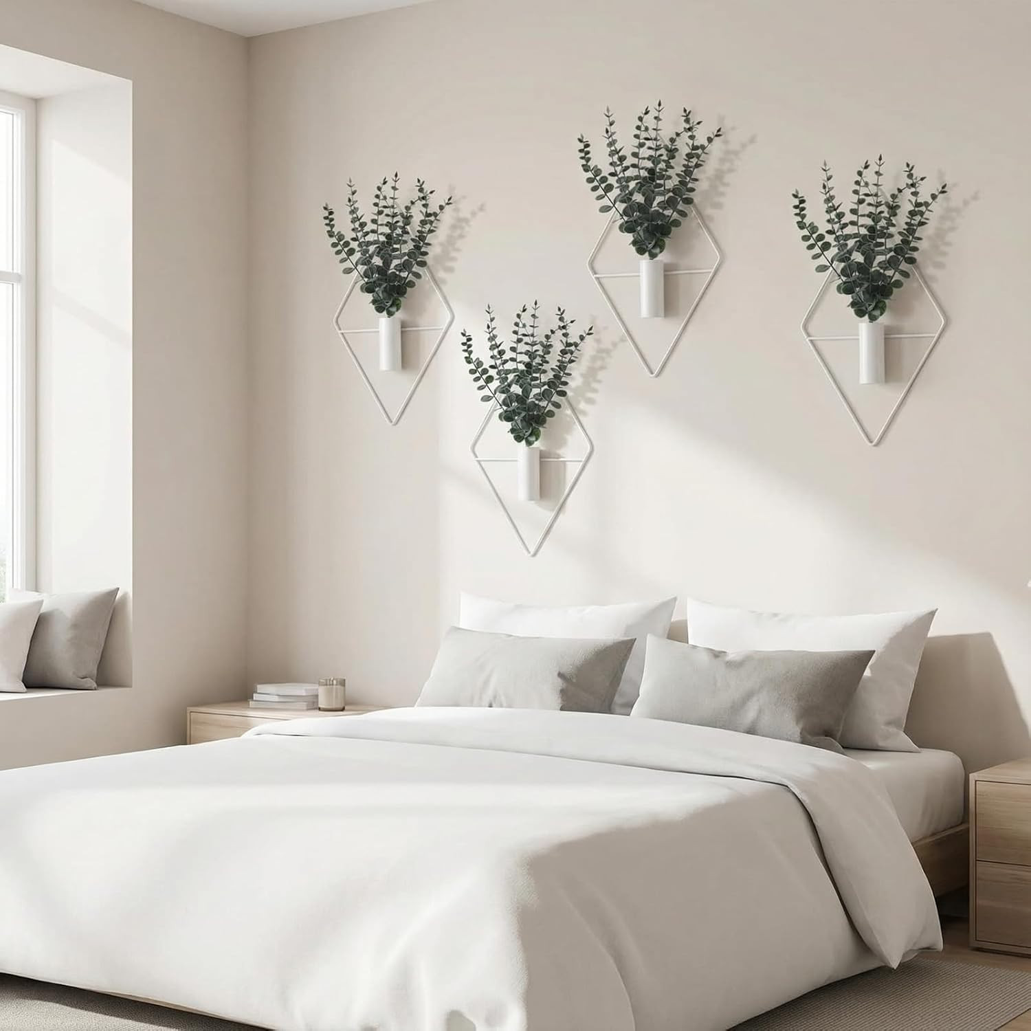 4 Pcs Hanging Planters with Artificial Eucalyptus Metal Hanging Vase Indoor Plan