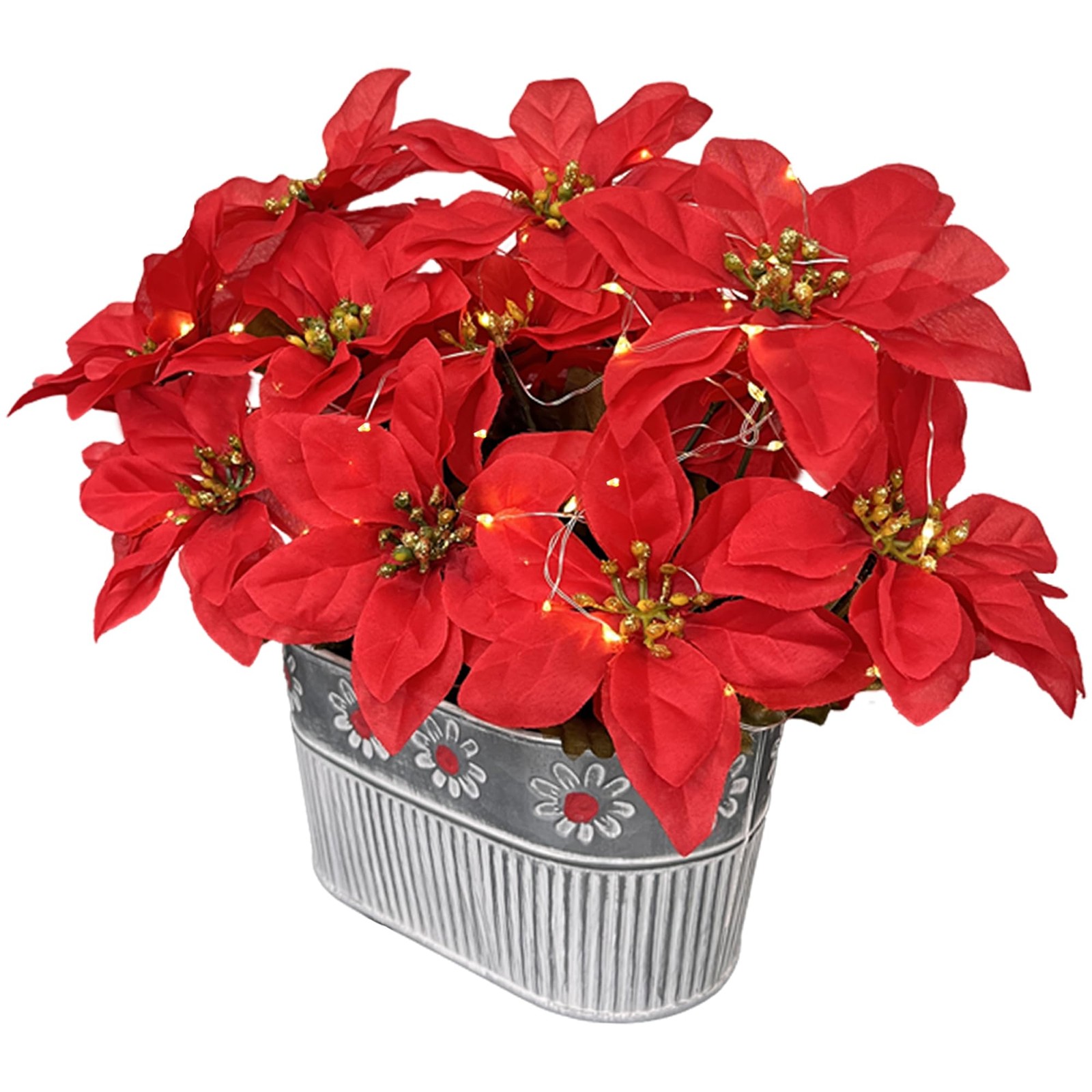 3 Pack Artificial Poinsettia Bushes – 9.8″ Faux Red Poinsettia Bouquets with …