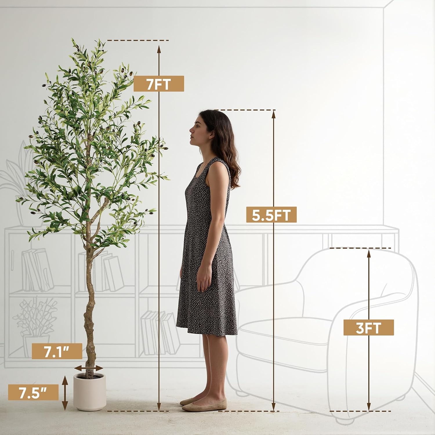 Olive Tree Artificial Indoor 7 FT Faux Olive Trees W/ Planter Fake Tall Plants