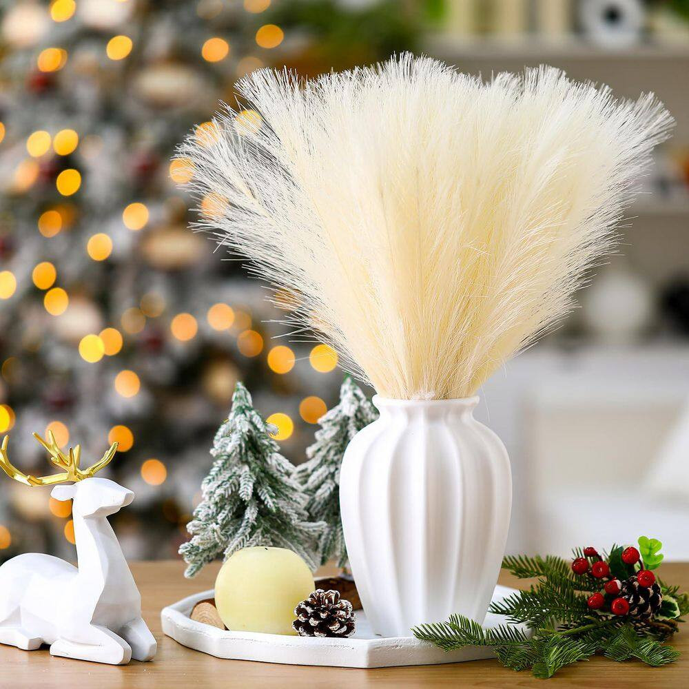 0.98 in Ivory Artificial Plant Pampas Grass 50 Pcs Fluffy Allergy Free Silk for