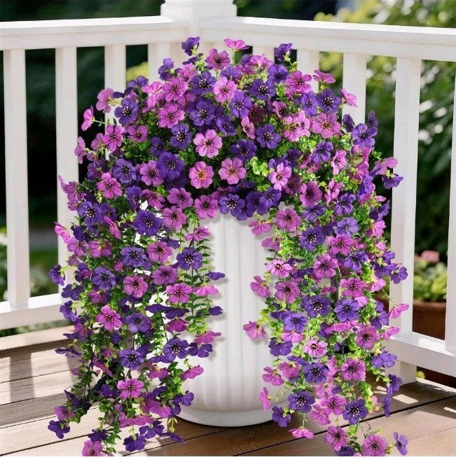 Artificial Hanging Flowers Plants for Outdoor Spring Summer Decoration 2PCS Faux