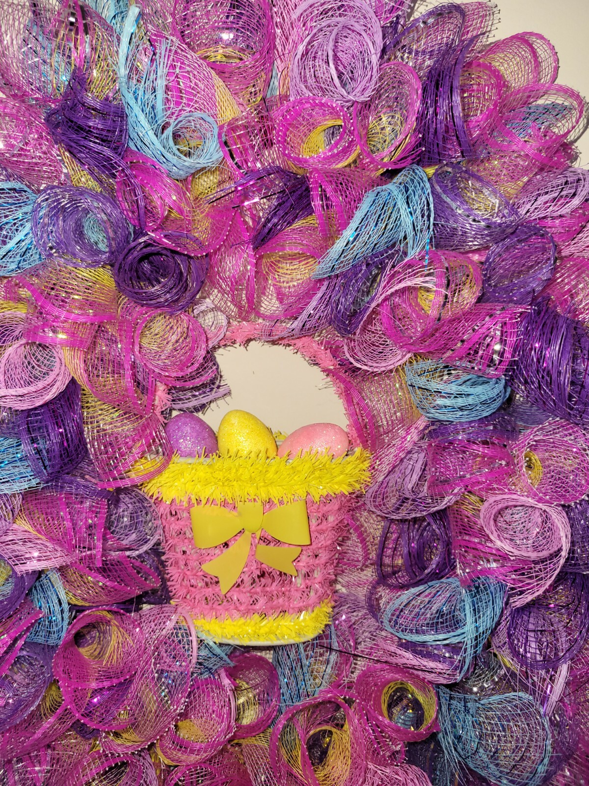 EASTER egg basket blue yellow purple pink SPRING Wreath Deco Mesh Door window