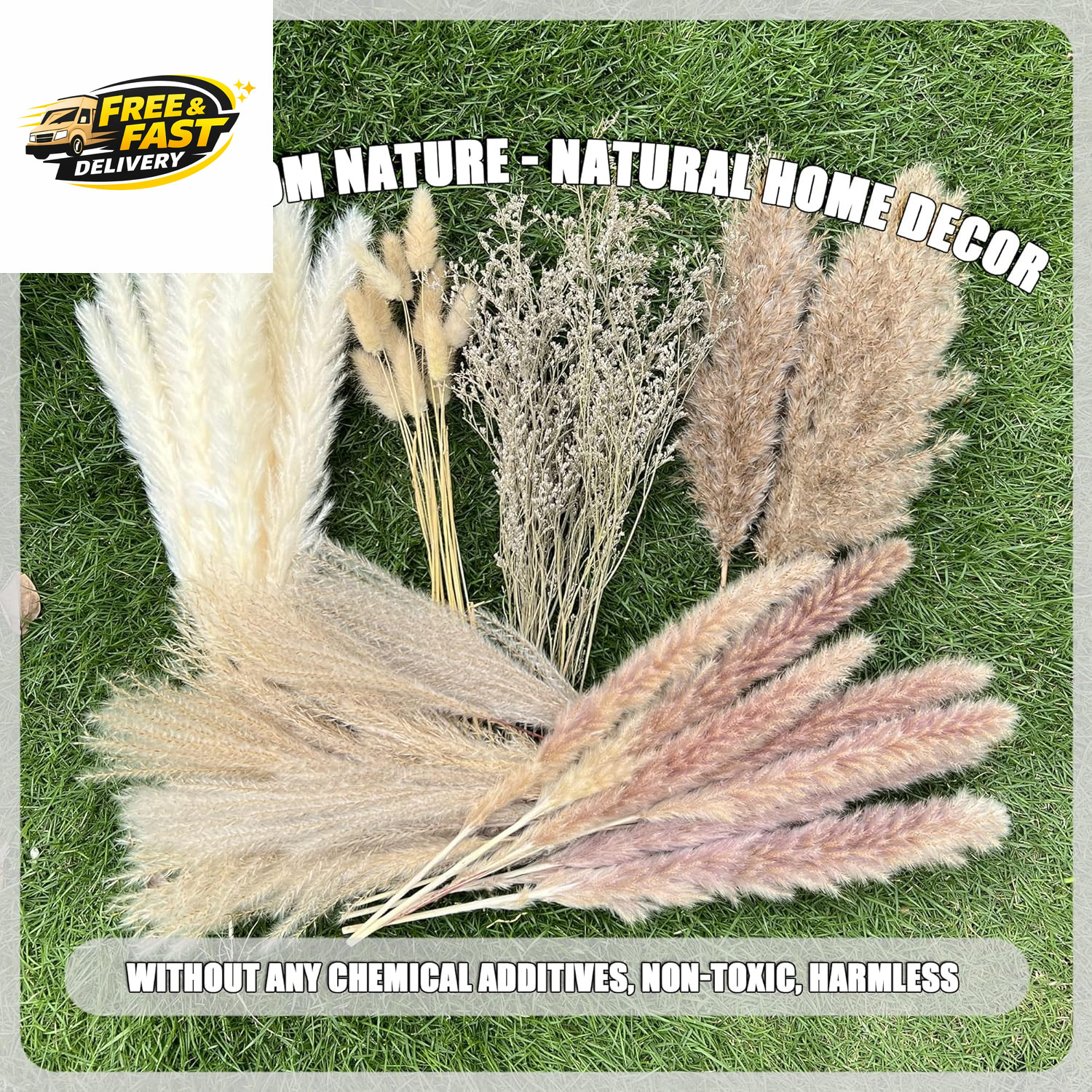 100Pcs Pampas Grass Boho Home Decor 17 Inch Natural Dried Flowers-Pampas Grass