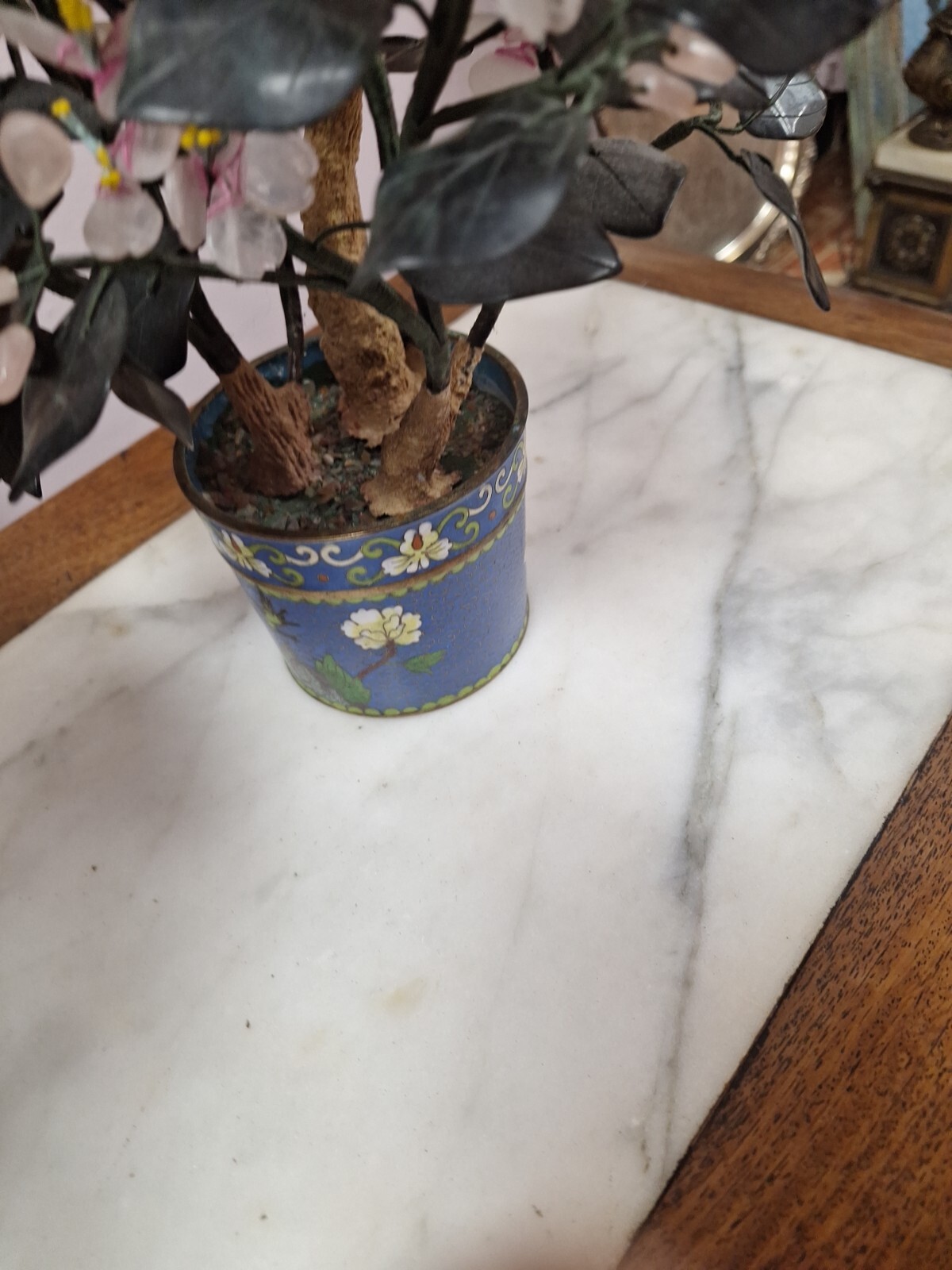 2 Hand Painted Japanese Flower Pots With Artificial Flowers With Jade 3.5″ Diam