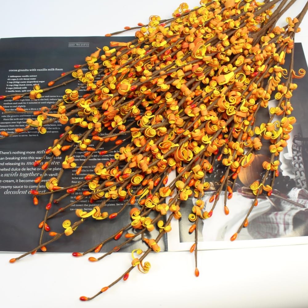 10 PCS 29.5 Inch Artificial Orange Winter Jasmine Berry Dry Branch Fall Decor