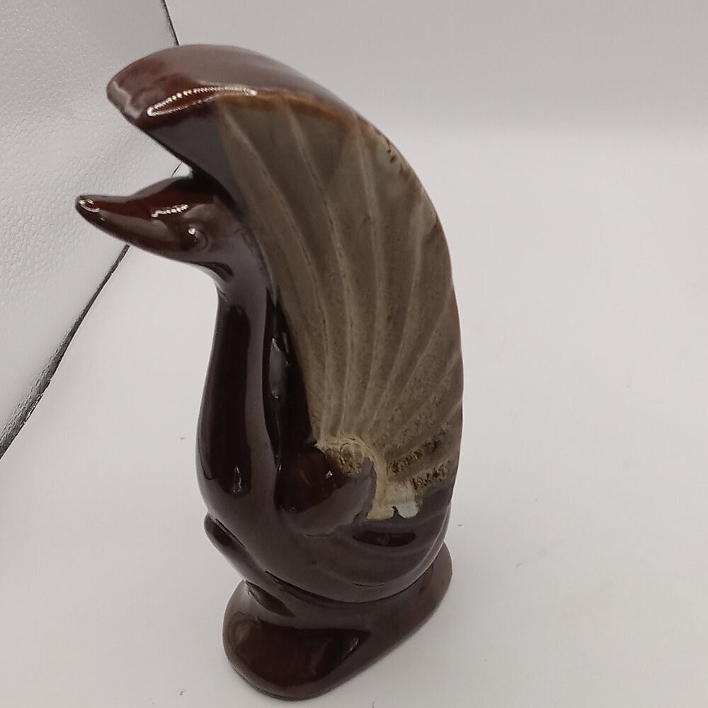 SWAN Brown Long Neck Bird and Console BOWL MCM Vintage REDWARE Japan