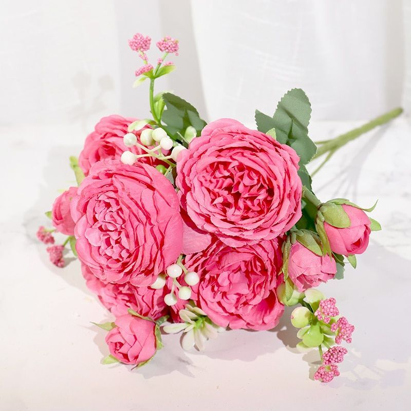 Silk Peony / Rose Artificial Flower High Quality Bouquet – Wedding / Home Decor