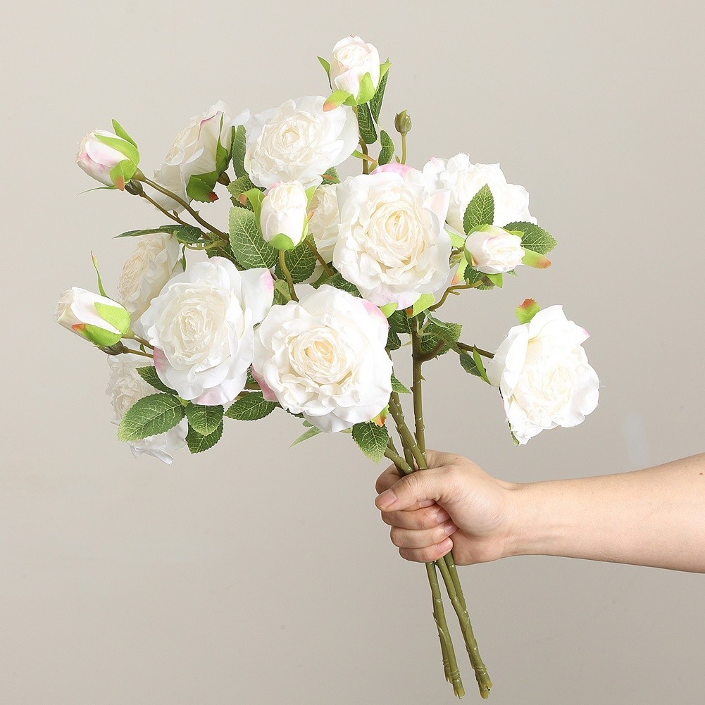 Burnt Edge Artificial Roses 5 Pack 20.5 in Silk Floral Stems Pink White Red