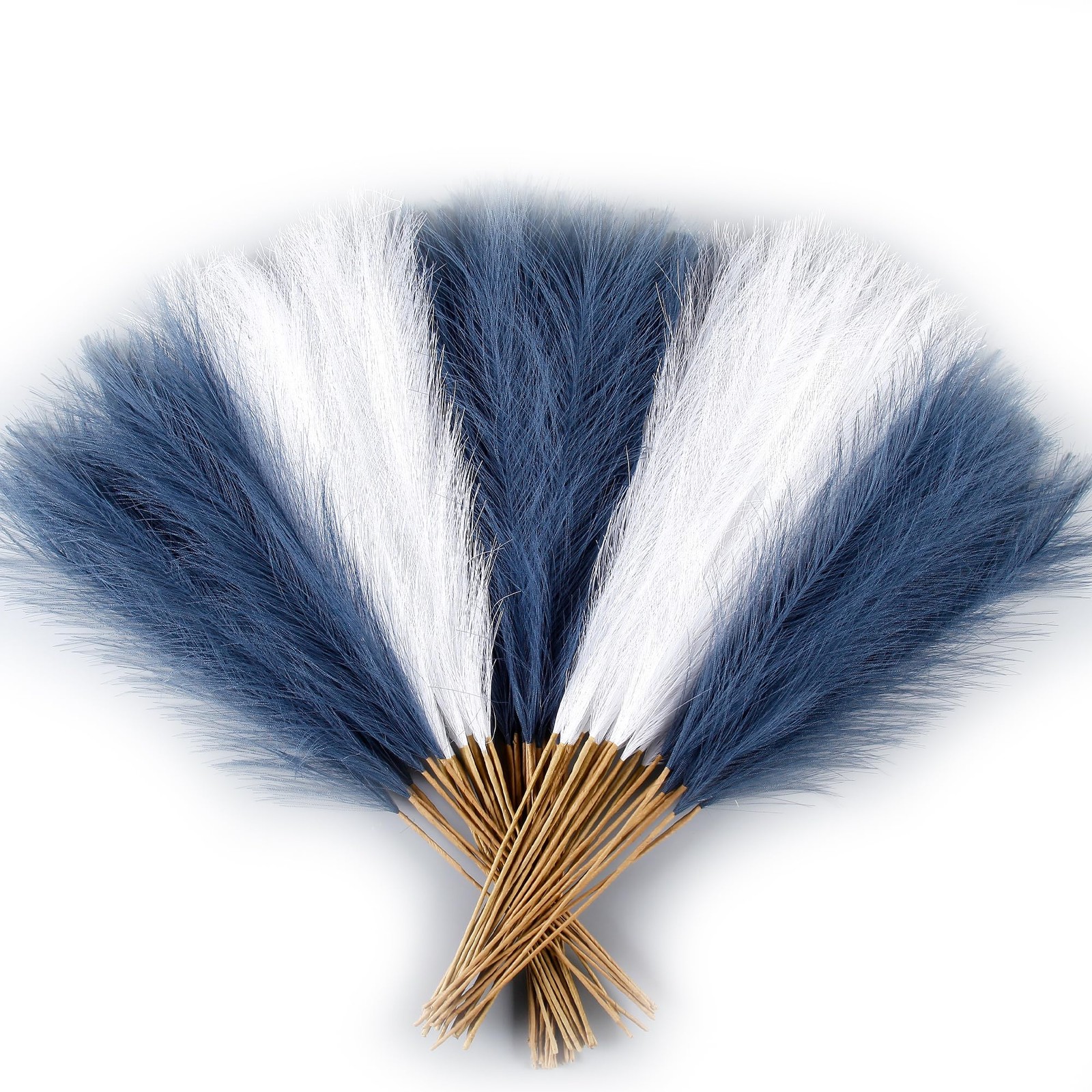 60 Pieces 21.7 Inch Faux Pampas Grass Navy Blue White Artificial Vase Filler