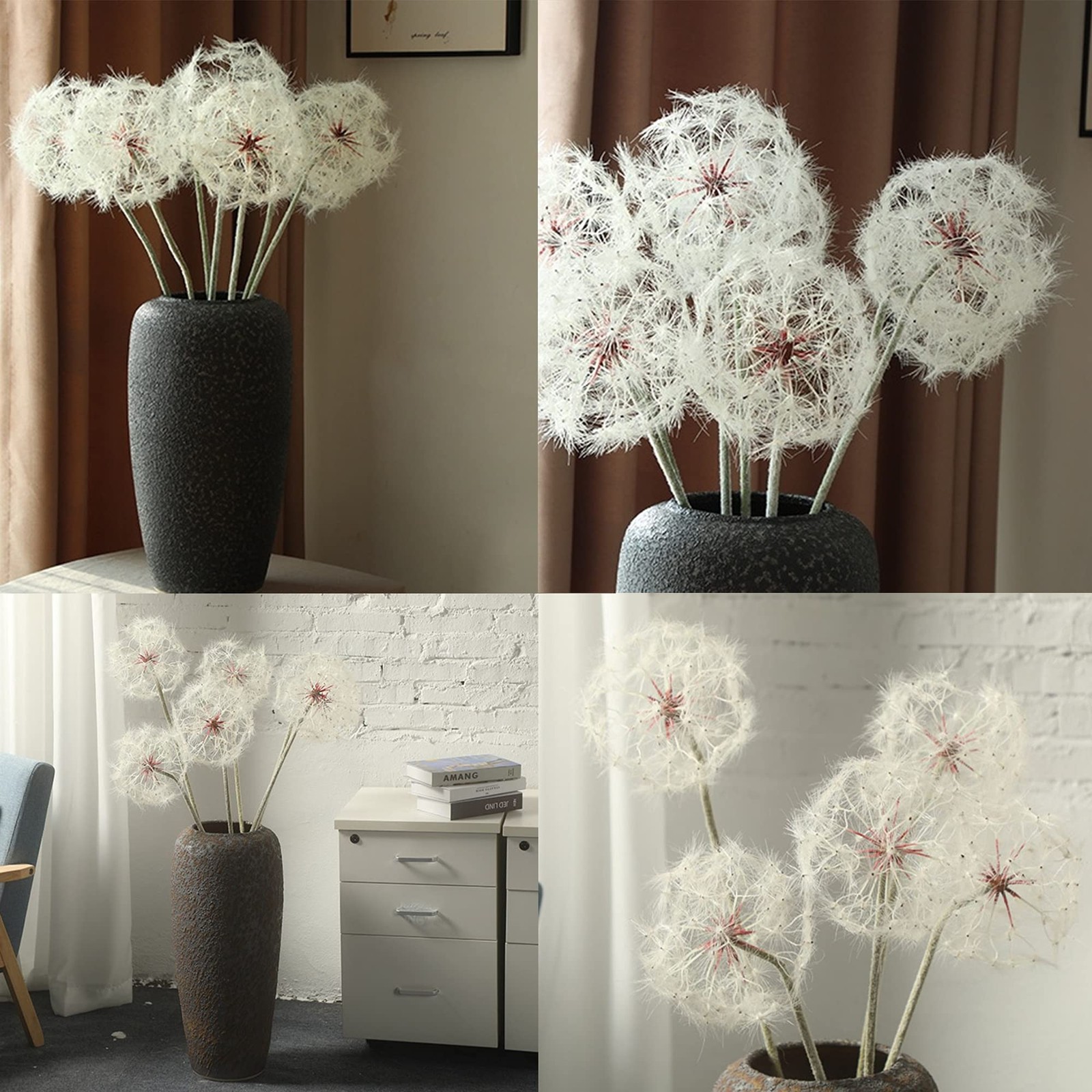 Giant Artificial Dandelion Flower Fake Dandelion Decor For Home 2 Pcs white