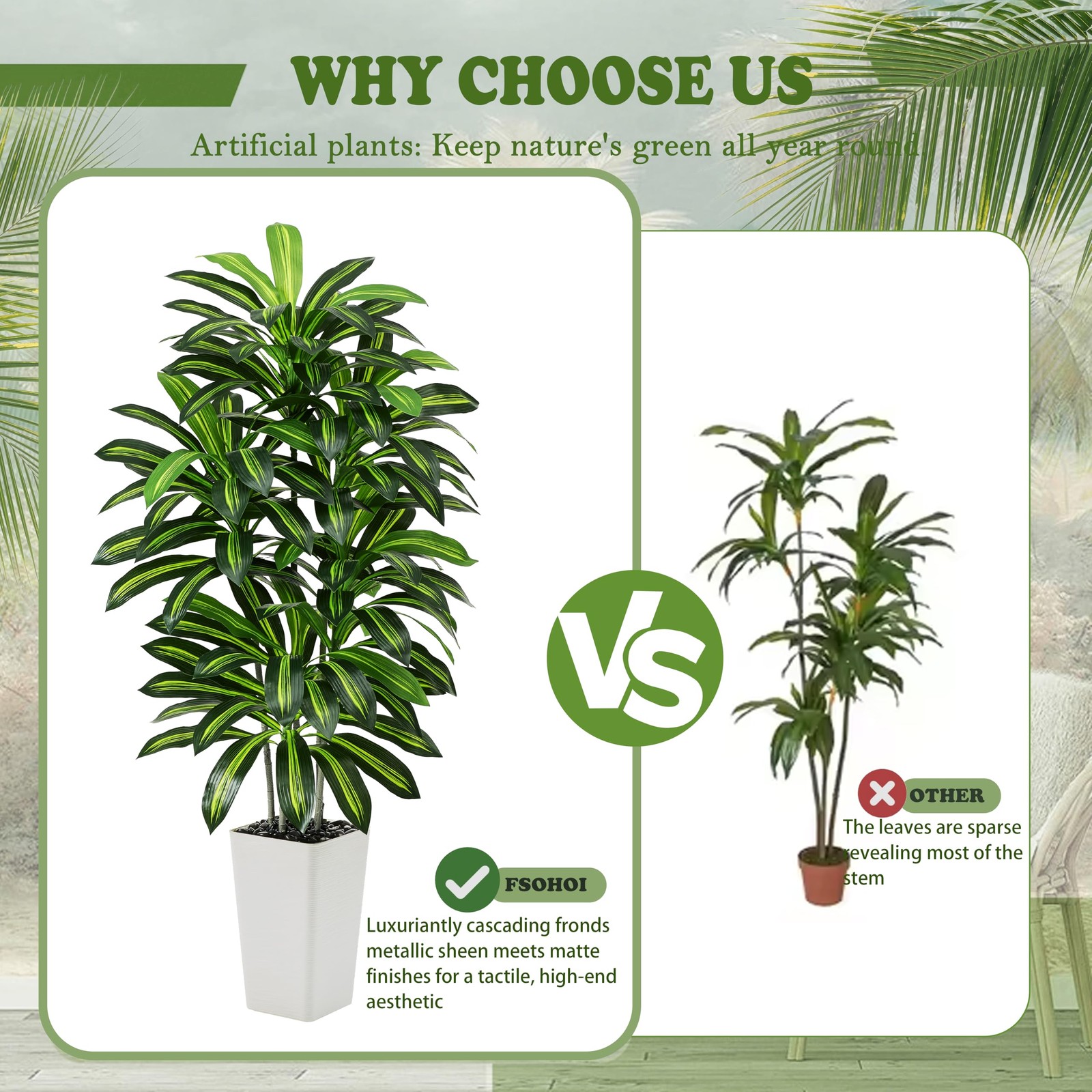Artificial Dracaena Tree – 5FT Tall Fake Plants with White Tall Planter – Art…