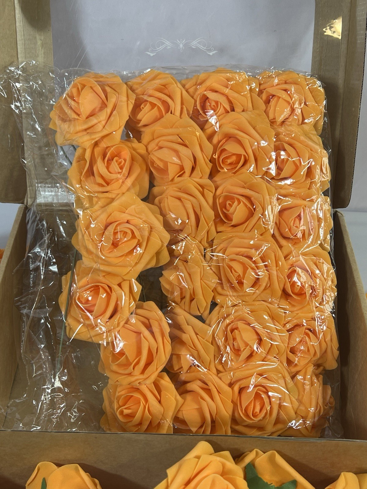 Artificial Rose Flowers 54 Pc Real Touch Fake Flowers with Stem Orange Faux Foam