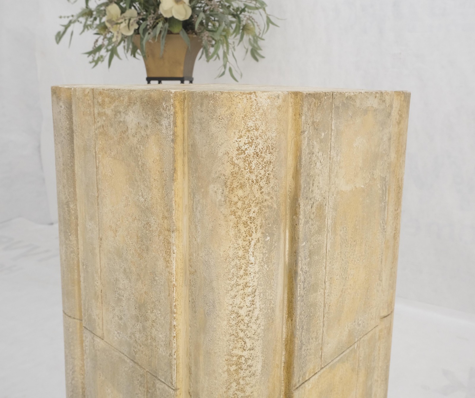 large 19×19 Square Faux Travertine 41″ Tall Carved Geometric Decorative Pattern