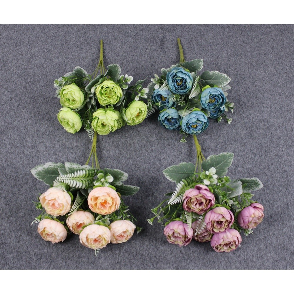 6 Head Silk Peony Bouquet Artificial Flowers for Wedding Home Decor Party