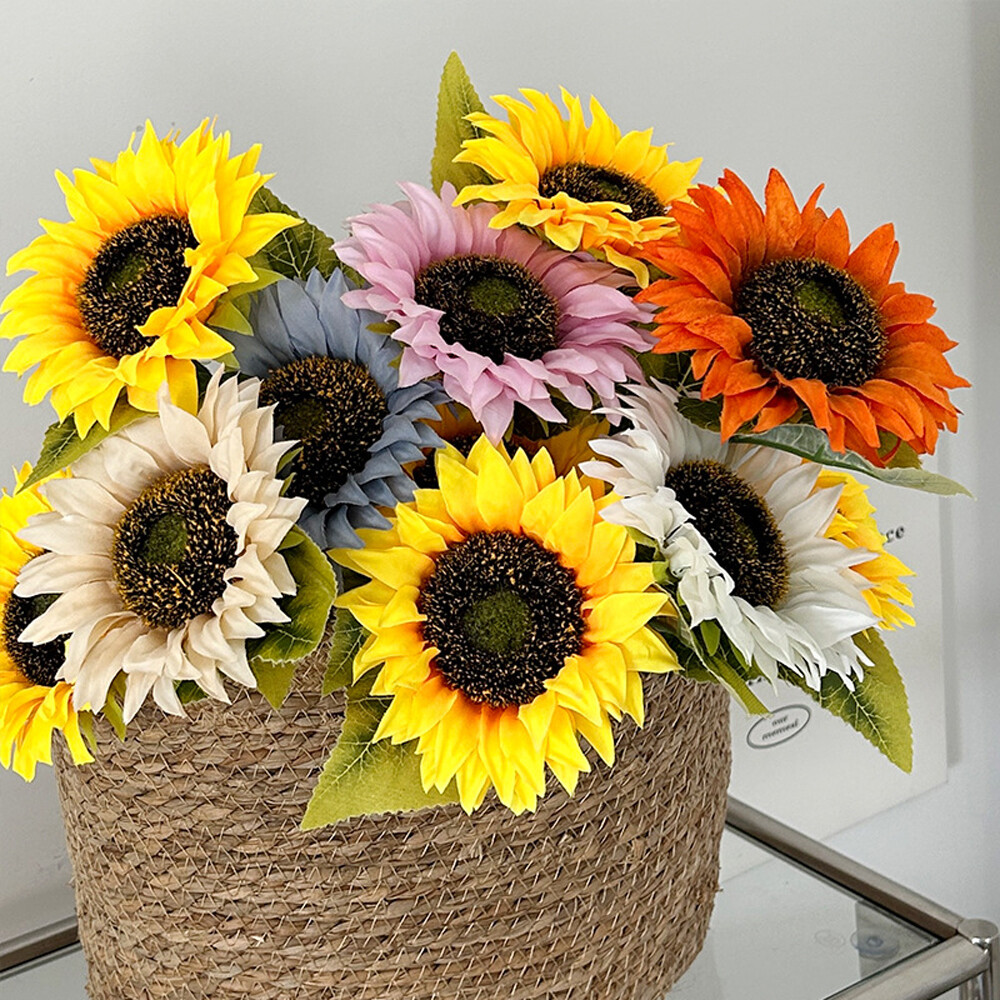 Artificial Single Sunflower Long Stem Silk Flowers Fake Bouquet Party Large