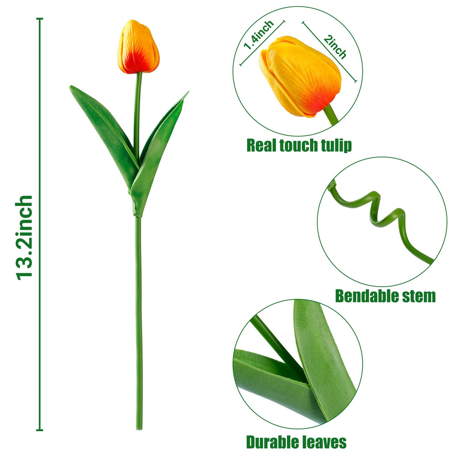 30 Pcs Fake Tulips Artificial Flowers Real Touch PU Faux Flowers Tulip Stems