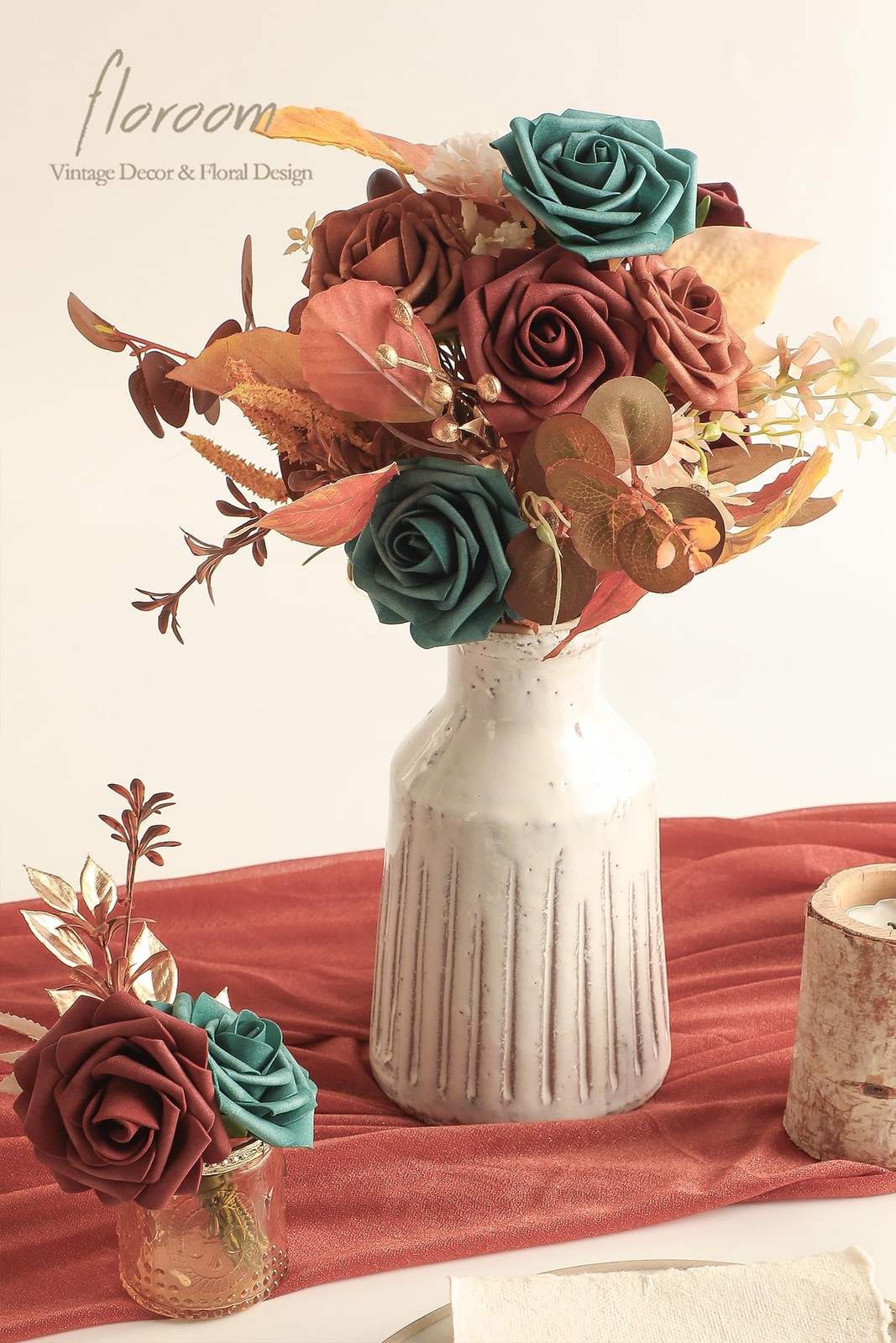 25 Pack Artificial Foam Roses Teal Green Terracotta Ombre DIY Wedding Flowers