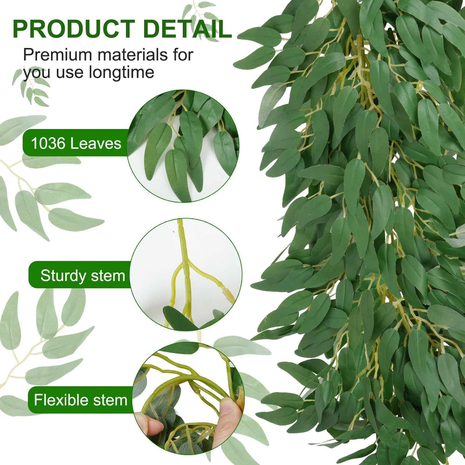 6.56Ft Artificial Vines Garland for Table Decor Silk Italian Ruscus Greenery …
