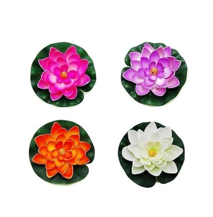 4Pcs Artificial Flowers Water Lily Foam Lotus Flower Pond Decor for Pond Pati…