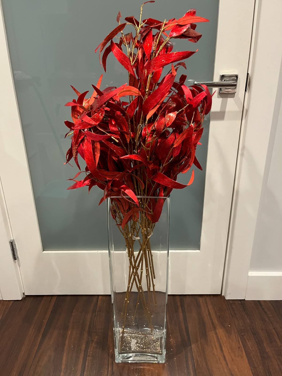 Red Metallic Eucalyptus Leaf Spray Stems – Approximately 32” Faux Flower Stem
